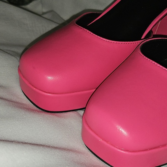 🟢 Pink Square Toe Chunky Heels Maryjanes Size 8 - Picture 7 of 9